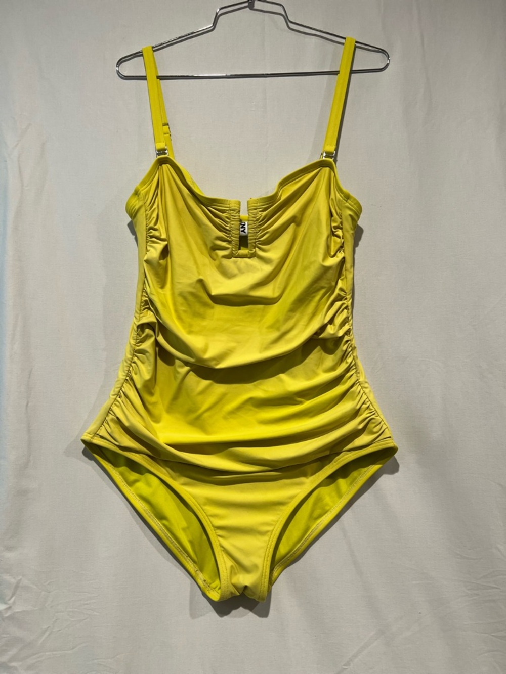 DKNY Bright Yellow Ruched One Piece Swimsuit Removable Straps L